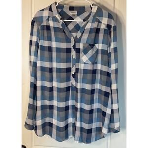 Avenue Blue Plaid Long Sleeve W/ Front Pocket Cottage Pullover Plus 22/24
